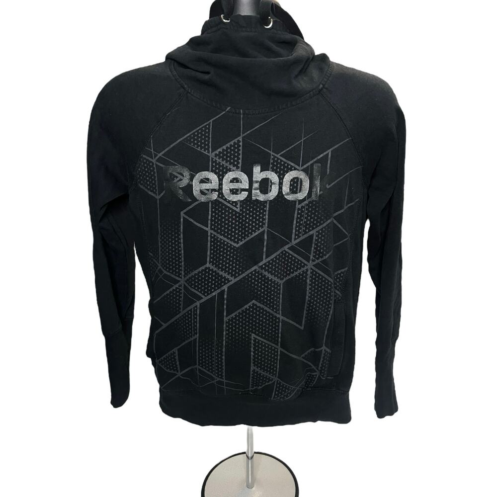 Reebok Black Geometric Hoodie Mens Size Medium Pullover Sweatshirt Athletic Wear